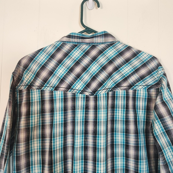 Cody James Saddle Ranch Turquoise Gray Plaid Button Down Size Large - Picture 6 of 16